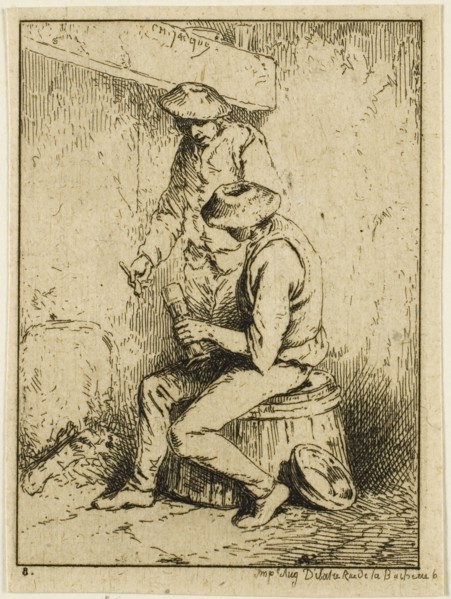Drinkers, n.d., Charles Émile Jacque, French, 1813-1894, France, Etching on cream chine laid down