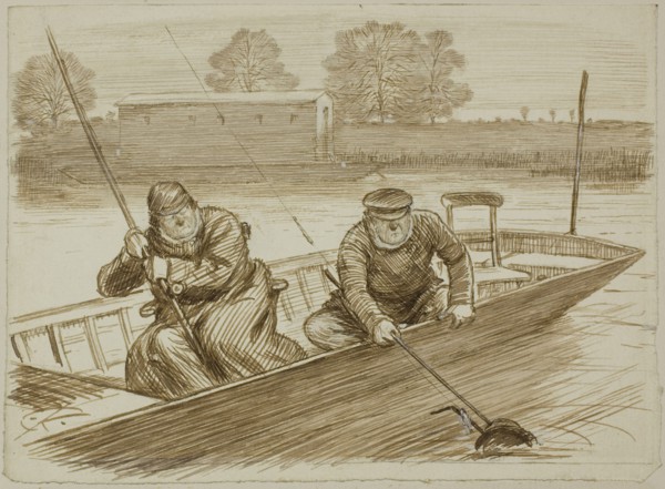 Fishing Scene, c. 1884, Charles Keene, English, 1823-1891, England, Pen and brown ink, with brush
