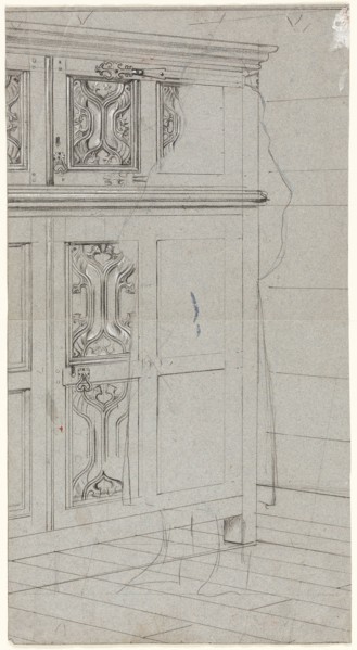 Sketch of a Cabinet, n.d., Henry Stacy Marks, English, 1829-1898, England, Black chalk heightened