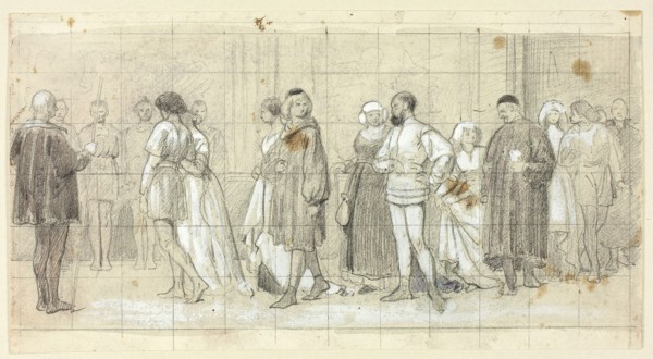 Figures in Procession, n.d., Henry Stacy Marks, English, 1829-1898, England, Black chalk, with