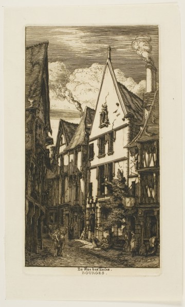 Rue des Toiles, Bourges, 1853, Charles Meryon, French, 1821-1868, France, Etching and drypoint on