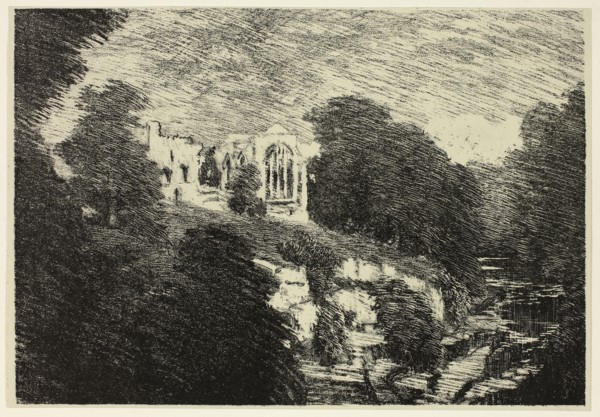 Egglestone Abbey, from the River, 1899, Joseph Pennell, American, 1857-1926, United States,