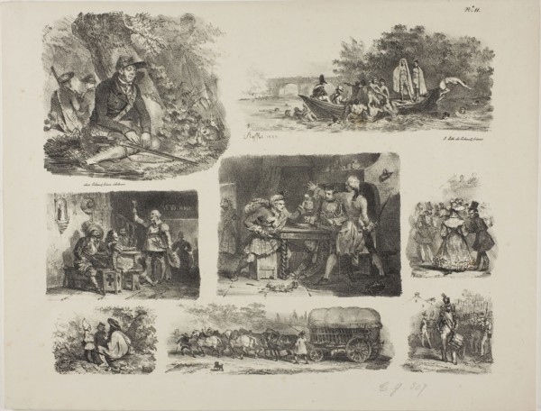 Sheet of Sketches, 1829, Denis Auguste Marie Raffet (French, 1804-1860), published by Chez Gihaut