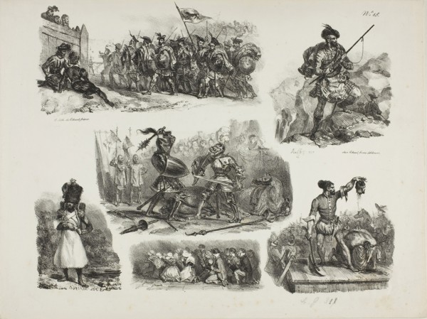 Sheet of Sketches, 1829, Denis Auguste Marie Raffet (French, 1804-1860), printed by Chez Gihaut