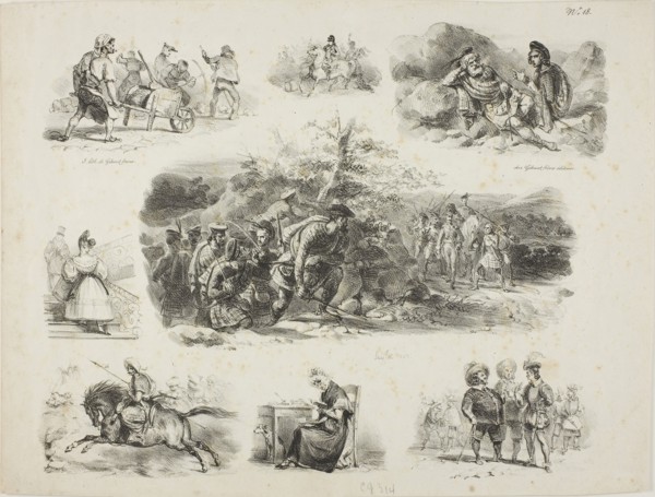 Sheet of Sketches, 1829, Denis Auguste Marie Raffet (French, 1804-1860), published by Chez Gihaut