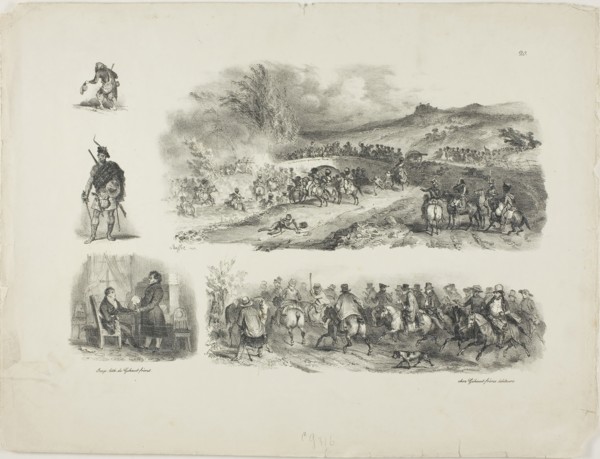 Sheet of Sketches, 1829, Denis Auguste Marie Raffet (French, 1804-1860), published by Chez Gihaut