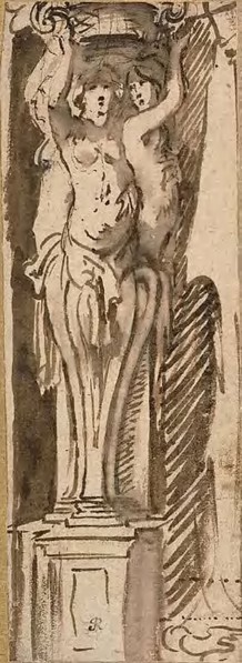 Three Caryatids Supporting a Basket, n.d., Unknown Flemish Artist, possibly Philip Fruytiers