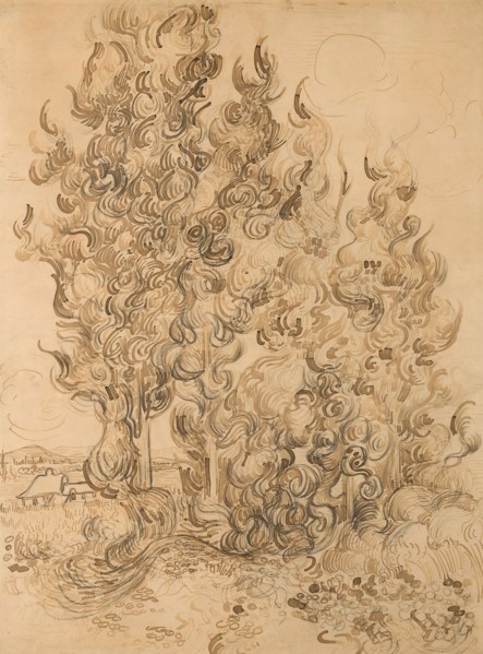 Cypresses, 1889, Vincent van Gogh, Dutch, 1853-1890, Netherlands, Pen and reed pen and brown inks,