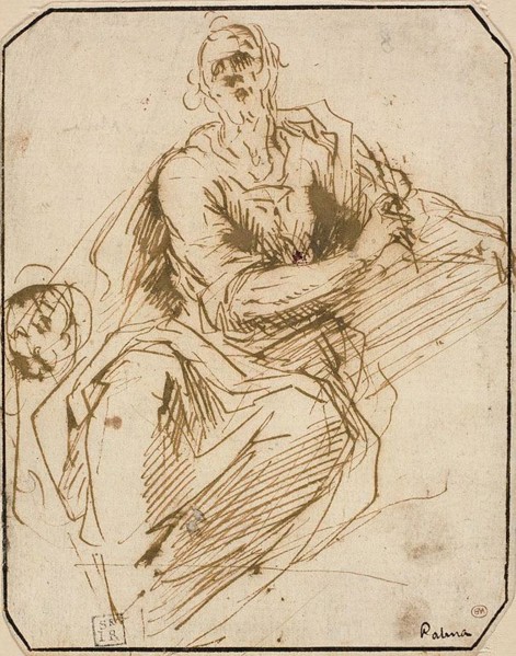 Study for St. Mark (recto), Sketch of Half-length Male Figure, Looking Upwards to Right (verso),