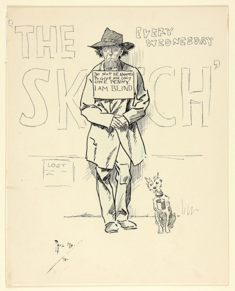 Blind Beggar and Dog, 1894, Philipp William May, English, 1864-1903, England, Pen and black ink