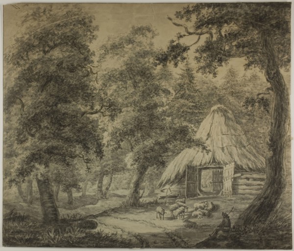 Thatched Hut in Woods with Shepherd and Sheep, n.d., Attributed to Anthoni Waterlo, Dutch,