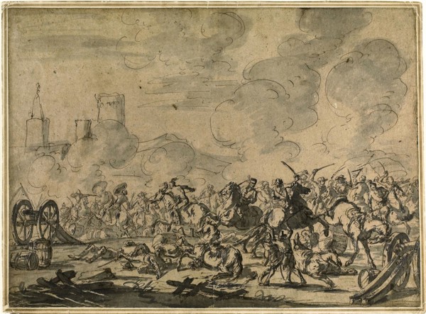 Cavalry and Artillery Battle, n.d., Style of Jacques Courtois, French, c. 1729-c. 1767, France, Pen