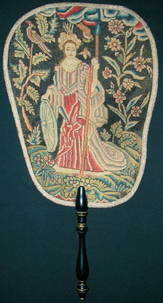 Fire Fan, 1701/25, England, Linen, plain weave, embroidered with silk and wool in tent stitches,