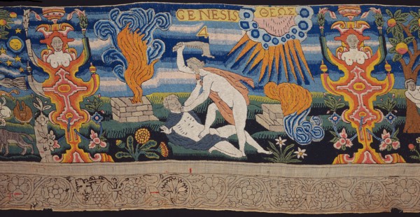 Valance or Frieze (Unfinished), 1601/25, England, Linen, plain weave, embroidered with wool and