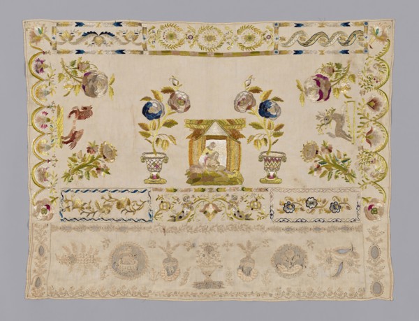 Sampler, 19th century, France, Linen, plain weave, embroidered, 85.7 × 64.1 cm (33 3/4 × 25 1/4 in