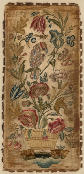Panel (For a Sconce), 18th century, England, Silk, satin weave, embroidered with colored silk floss
