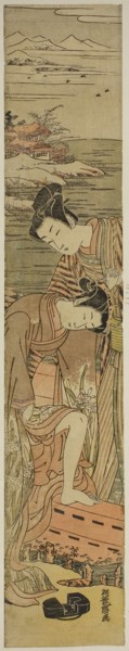 Young Woman Drops her Geta as She Boards a Boat, c. 1773, Isoda Koryusai, Japanese, 1735-1790,