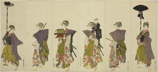 Parody of a daimyo procession, c. 1805/07, Utagawa Toyohiro, Japanese, 1773-1828, Japan, Color