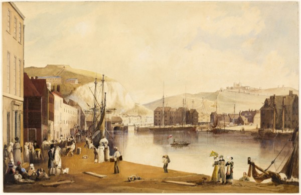 Dover Harbor, c. 1820, John Gendall, English, 1790-1865, England, Watercolor and gouache, with pen