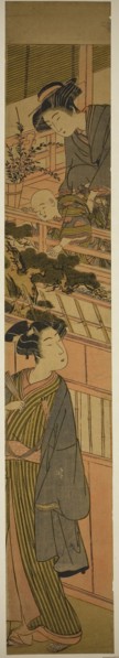 Women Holding Boy who is Reaching Out to Young Man Below, c. 1776, Attributed to Kitao Shigemasa,