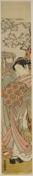 Courtesan Walking with Veiled Man under Cherry Tree, c. 1772, Isoda Koryusai, Japanese, 1735-1790,