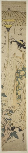 Young Woman Holding Parasol Admires Hirugao (noon-face) Flowers, c. 1772, Isoda Koryusai, Japanese,