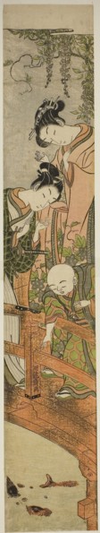 Feeding the Carp at Kameido, c. 1771, Isoda Koryusai, Japanese, 1735-1790, Japan, Color woodblock
