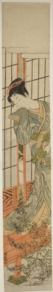 Eavesdropping, c. 1773, Isoda Koryusai, Japanese, 1735-1790, Japan, Color woodblock print,