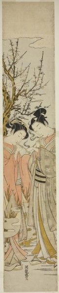 Couple Lighting Pipes Under a Plum Tree, c. 1772, Isoda Koryusai, Japanese, 1735-1790, Japan, Color