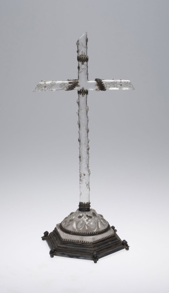Cross, 19th century, Possibly France, France, Glass or crystal with metal mounts, 43.8 × 20 × 18.7