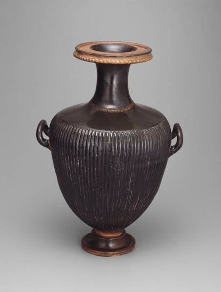 Hydria (Water Jar), 350/330 BC, Greek, Campania, Italy, Puglia, terracotta, black-glaze technique,