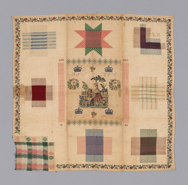 Sampler, 1843, The Netherlands, Netherlands, Embroidered in multicolored silks on canvas, 56.5 × 58