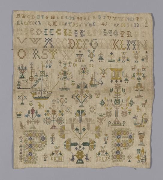 Sampler, 1812, Switzerland or Netherlands, Switzerland, Colored silk, 47 × 39.3 cm (18 1/2 × 15 1/2