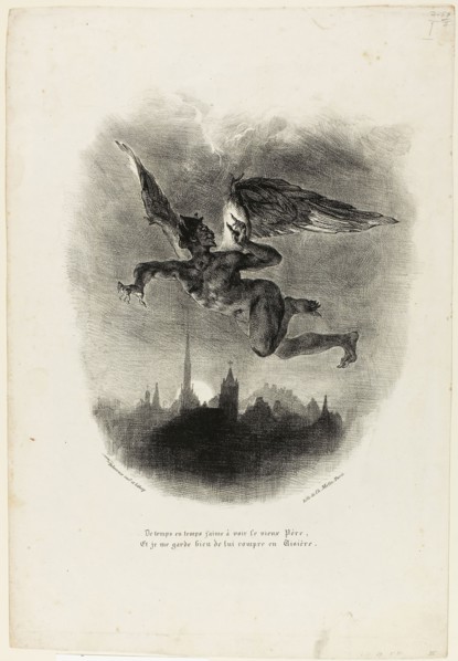 Mephistopheles Flying, 1828, Eugène Delacroix, French, 1798-1863, France, Lithograph in black on