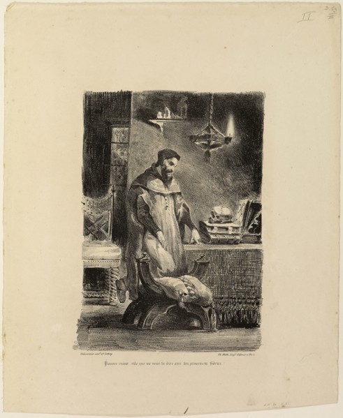 Faust in His Study, 1828, Eugène Delacroix, French, 1798-1863, France, Lithograph in black on ivory