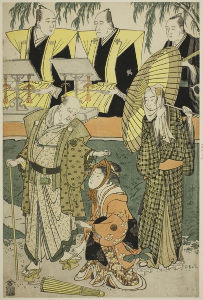 The Actors Bando Matakuro IV as Chubei, Osagawa Tsuneyo II as Umegawa, and Nakamura Katsugoro as