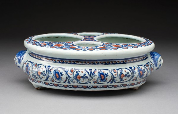 Cruet Stand, c. 1725, Rouen, France, Rouen, Tin-glazed earthenware (faience), 24.8 × 16.5 × 7.8 cm