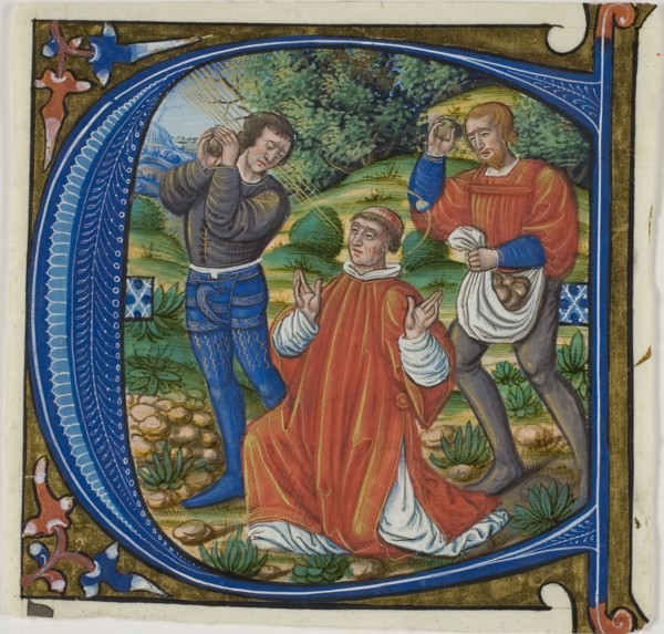 The Stoning of Saint Stephen in a Historiated Initial A or C from a Gradual, c. 1500, French