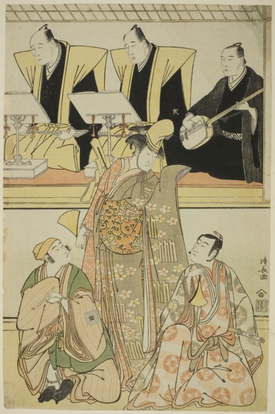 The Actors Nakayama Kojuro VI (Nakamura Nakazo I) as Chidori, Sawamura Sojuro III as Shigemori, and