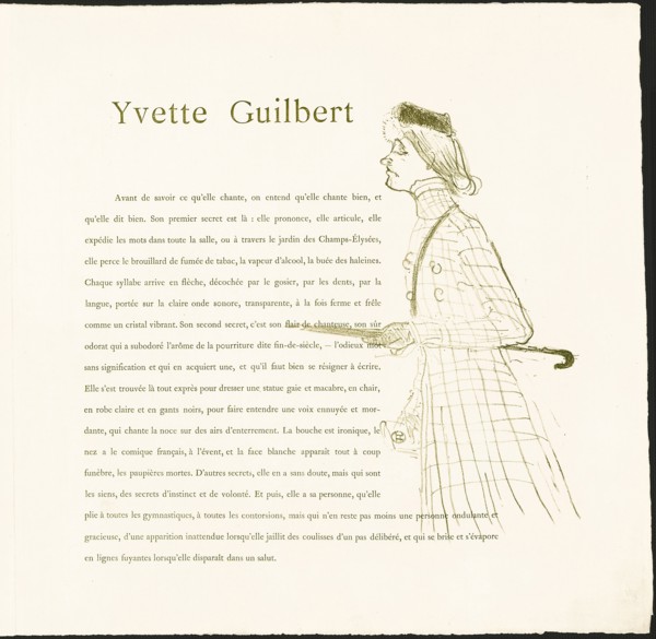 Yvette Guilbert, 1894, Henri de Toulouse-Lautrec, French, 1864-1901, France, Lithograph with