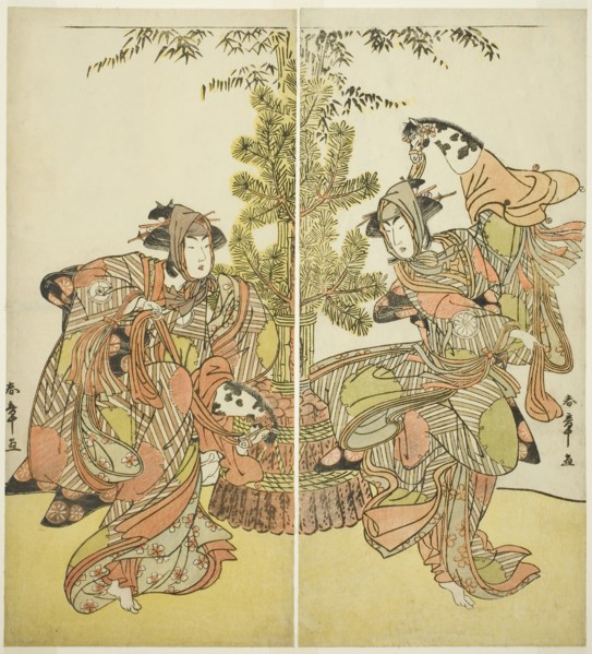 The Actors Segawa Kikunojo III as Yasukata (right), and Iwai Hanshiro IV as Utou (left) in the Play
