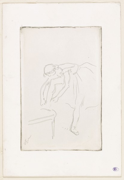 Dancer Putting on Her Shoe, c. 1888, Edgar Degas, French, 1834-1917, France, Etching on ivory wove