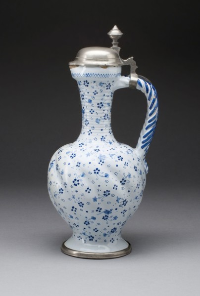 Wine Jug, c. 1720, Germany, Hanau, Germany, Tin-glazed earthenware (faience) and pewter, 32.4 × 16