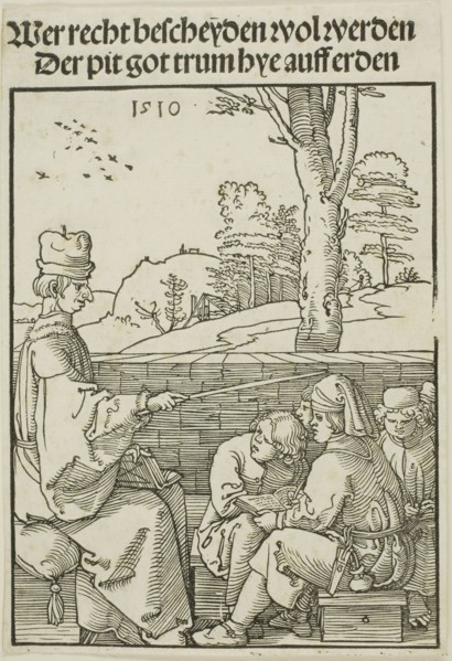 The School Teacher, 1510, Albrecht Dürer, German, 1471-1528, Germany, Woodcut in black on ivory