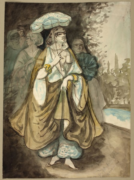 One of the Ladies of the Harem (recto), Fragment of a Landscape (verso), 1854/56, Constantin Guys,