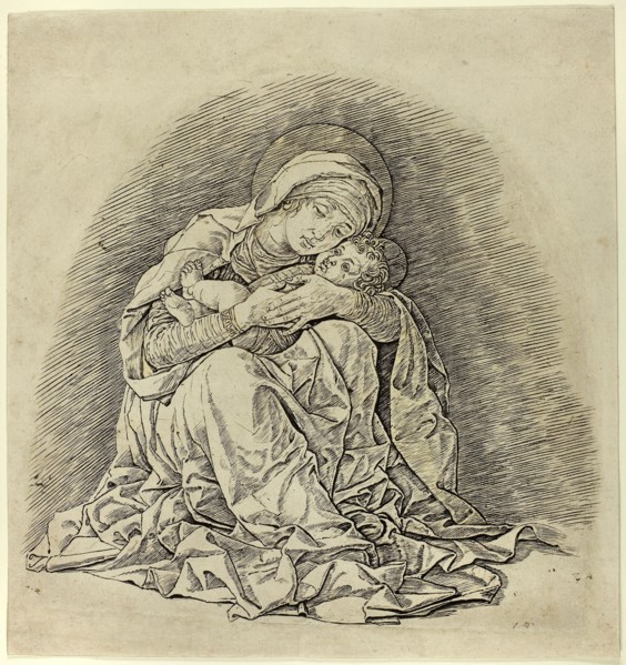 Virgin and Child, 1485/91, Andrea Mantegna, Italian, 1431-1506, Italy, Engraving in black on buff
