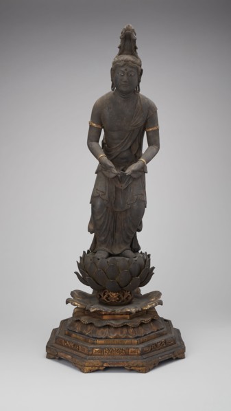 Kannon Bosatsu, 12th/14th century, Japan, Wood with traces of polychromy, H. 84.5 cm (33 1/4 in.)
