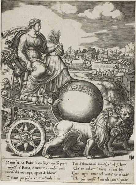 Cybele in her Chariot, c. 1532, Master of the Die (Italian, active c. 1530-1560), after Giulio