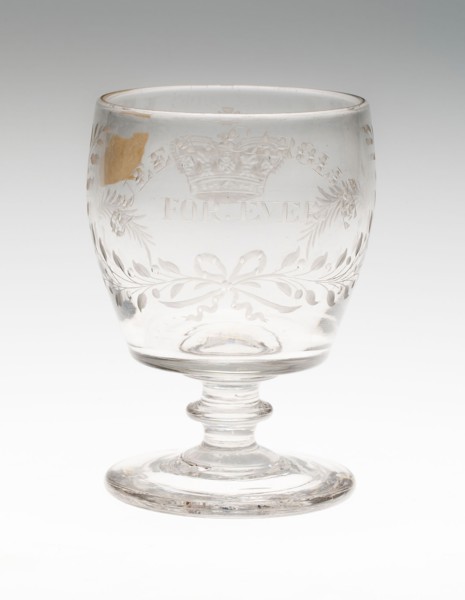 Goblet Commemorating Queen Caroline, c. 1820, England, Glass, 13 × 9.5 cm (5 1/8 × 3 3/4 in.)