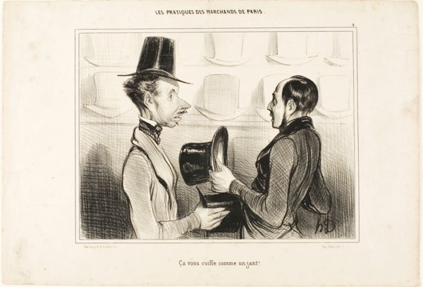 It fits you like a glove!, plate 34 from Types Parisiens, 1839, Honoré Victorin Daumier, French,